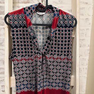 Nautica Tank Top Womens Large Multicolor Patterned Print Front Knot Sleeveless